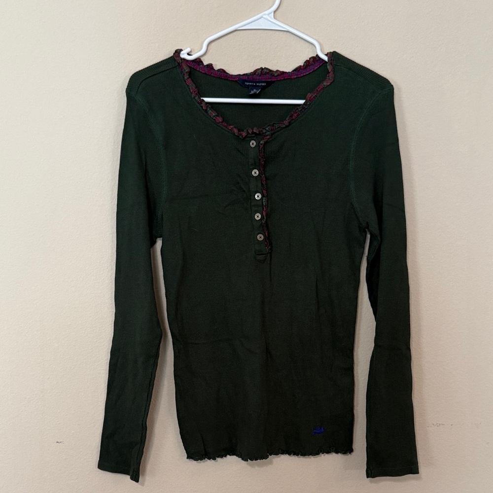 Tommy Hilfiger Green Plaid Trim Henley
